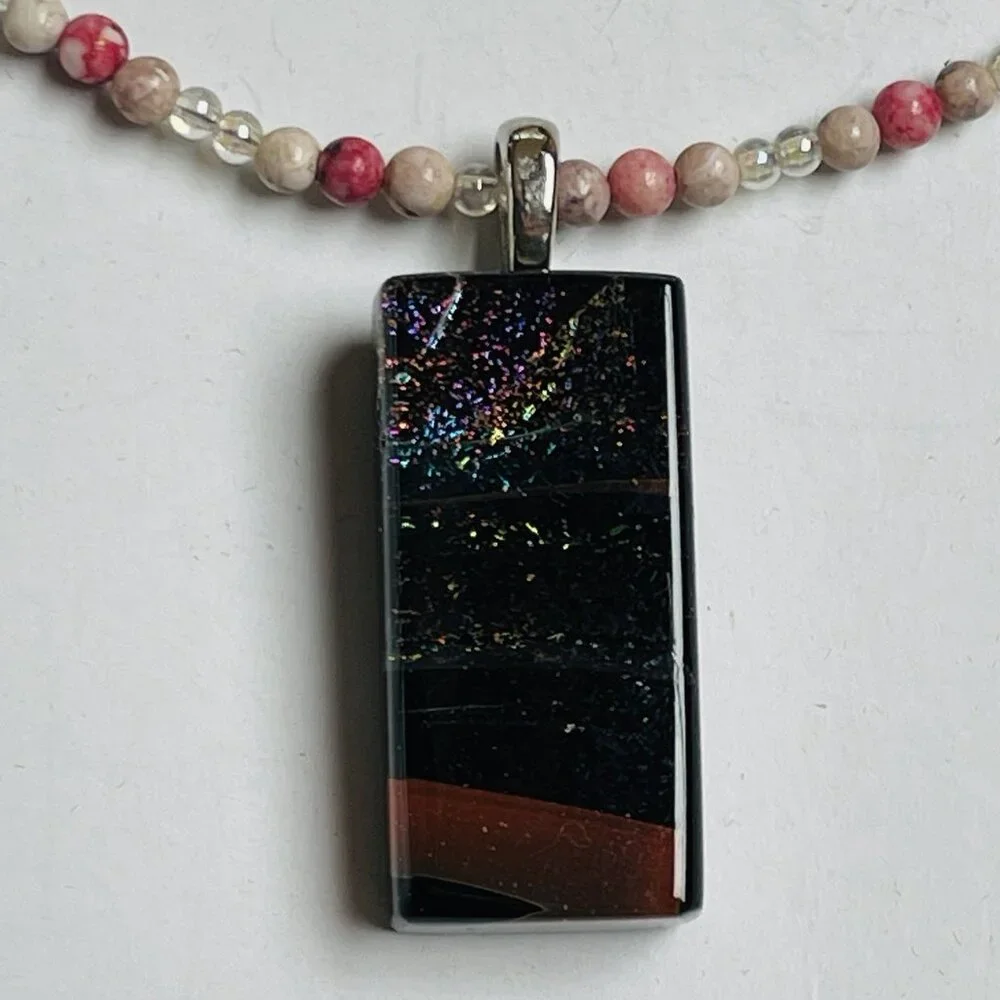 Handmade Necklace Silver Tone Glass Pendant Womens Holiday Gift - Picture 6 of 6